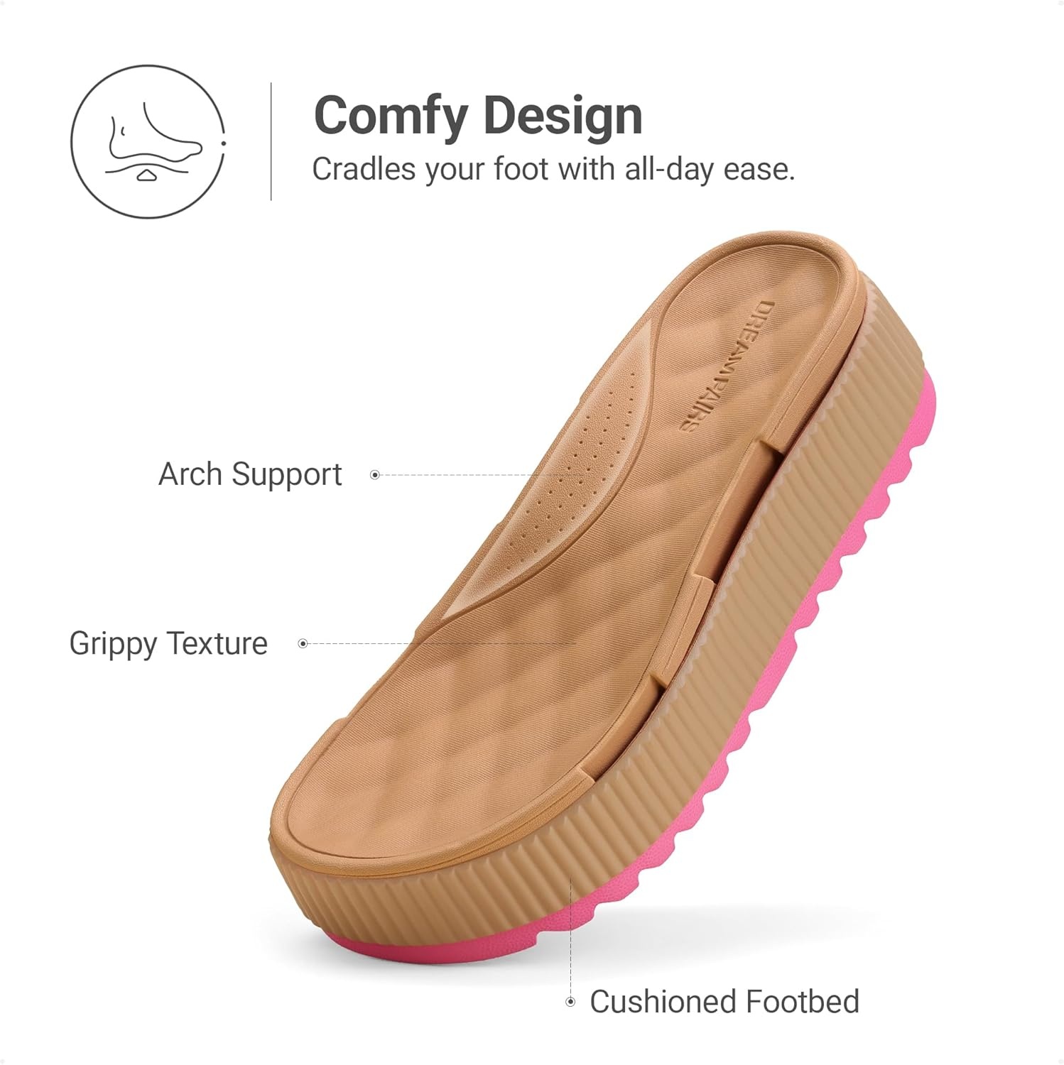 image:imageDREAM PAIRS Womens Platform Slip on Adjustable Sandals Lightweight Comfortable NonSlip Vacation Beach Chunky Open Toe Wedges for Summer Waterproof Shoes 2026Camel
