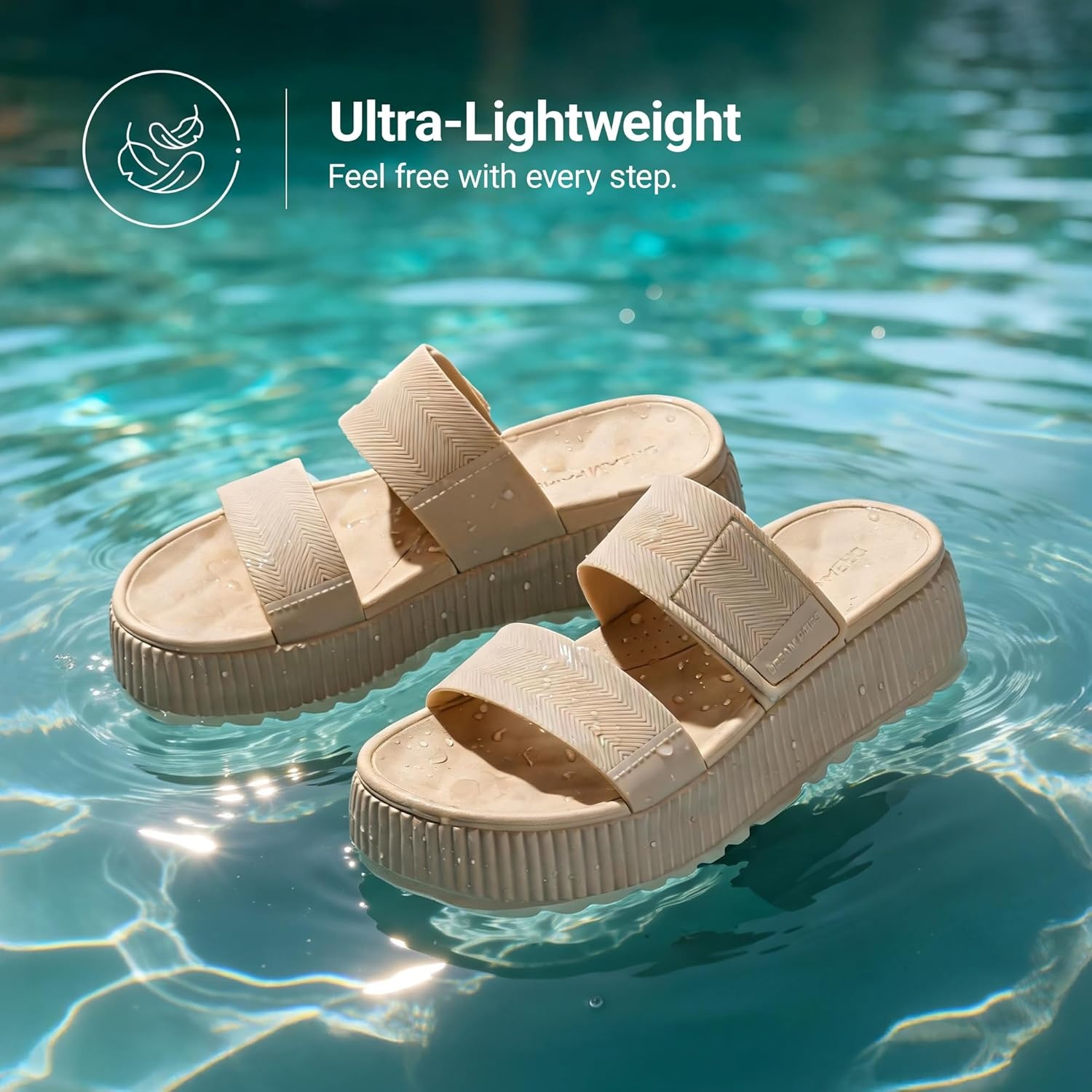 image:imageDREAM PAIRS Womens Platform Slip on Adjustable Sandals Lightweight Comfortable NonSlip Vacation Beach Chunky Open Toe Wedges for Summer Waterproof Shoes 2026Nude