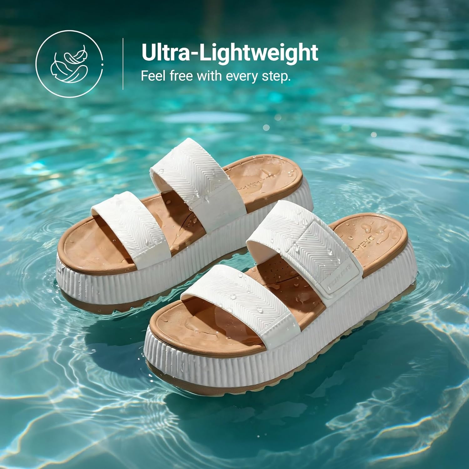 image:imageDREAM PAIRS Womens Platform Slip on Adjustable Sandals Lightweight Comfortable NonSlip Vacation Beach Chunky Open Toe Wedges for Summer Waterproof Shoes 2026White