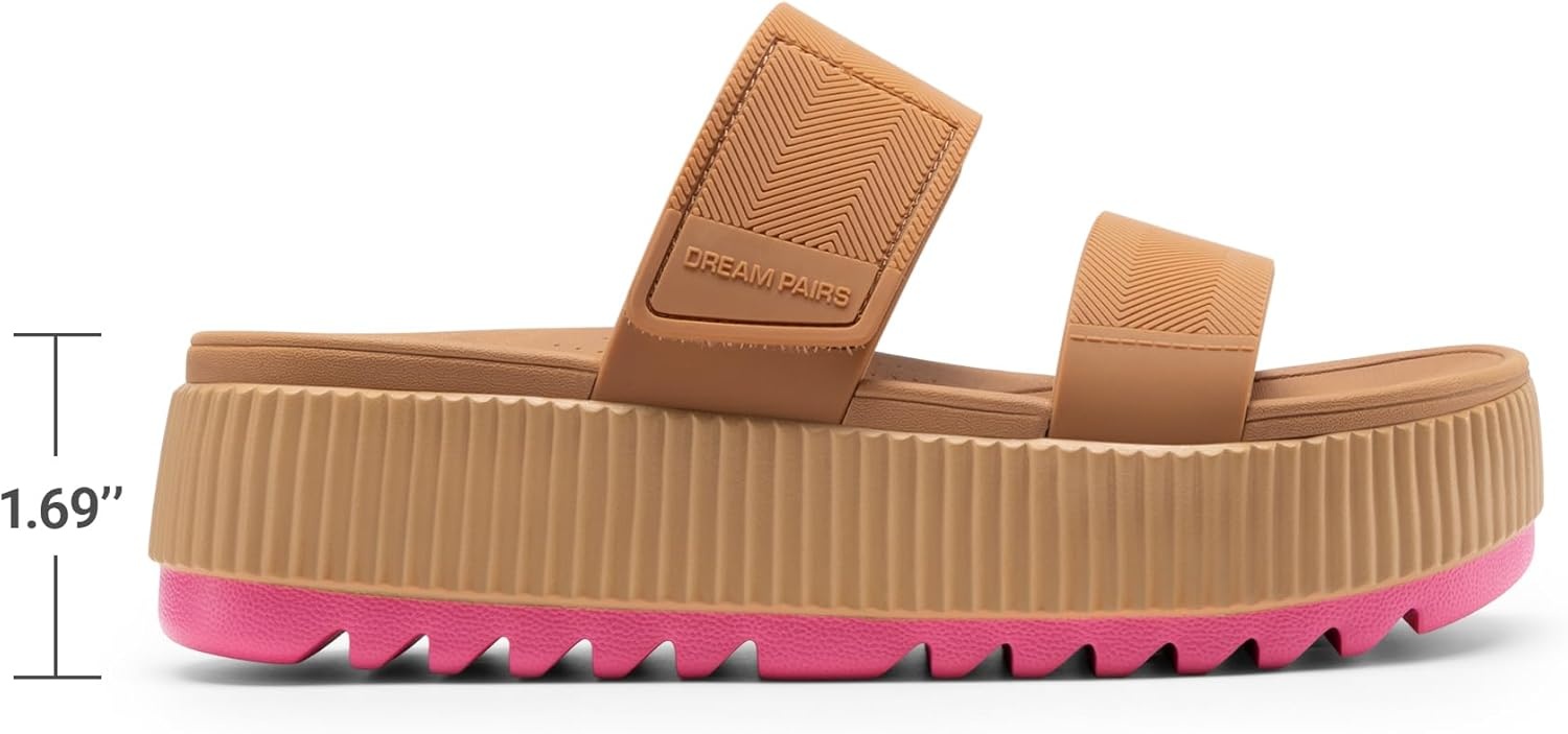 image:imageDREAM PAIRS Womens Platform Slip on Adjustable Sandals Lightweight Comfortable NonSlip Vacation Beach Chunky Open Toe Wedges for Summer Waterproof Shoes 2026Camel