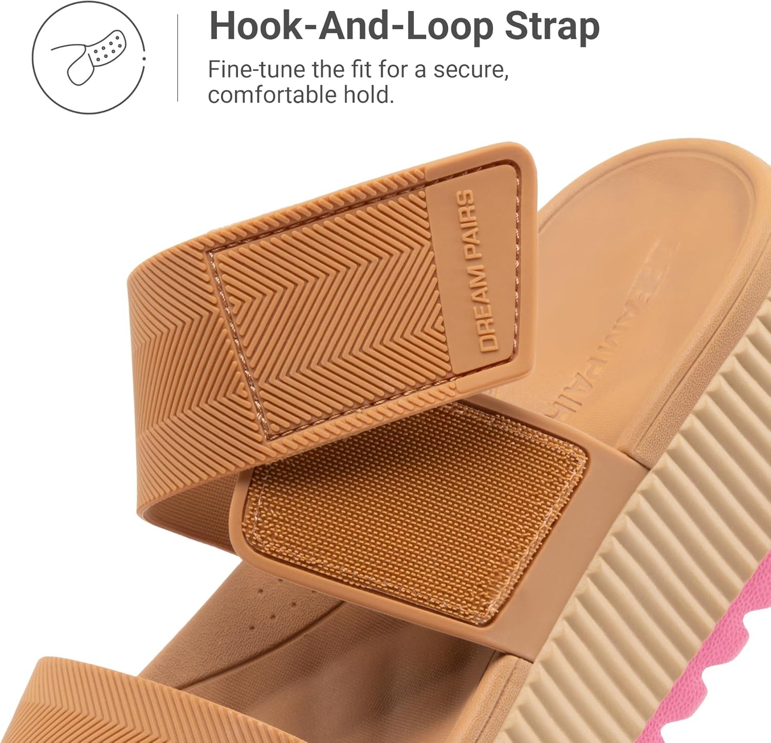 image:imageDREAM PAIRS Womens Platform Slip on Adjustable Sandals Lightweight Comfortable NonSlip Vacation Beach Chunky Open Toe Wedges for Summer Waterproof Shoes 2026Camel