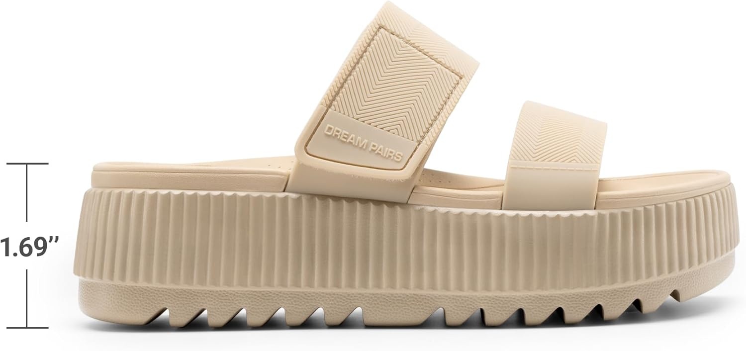 image:imageDREAM PAIRS Womens Platform Slip on Adjustable Sandals Lightweight Comfortable NonSlip Vacation Beach Chunky Open Toe Wedges for Summer Waterproof Shoes 2026Nude