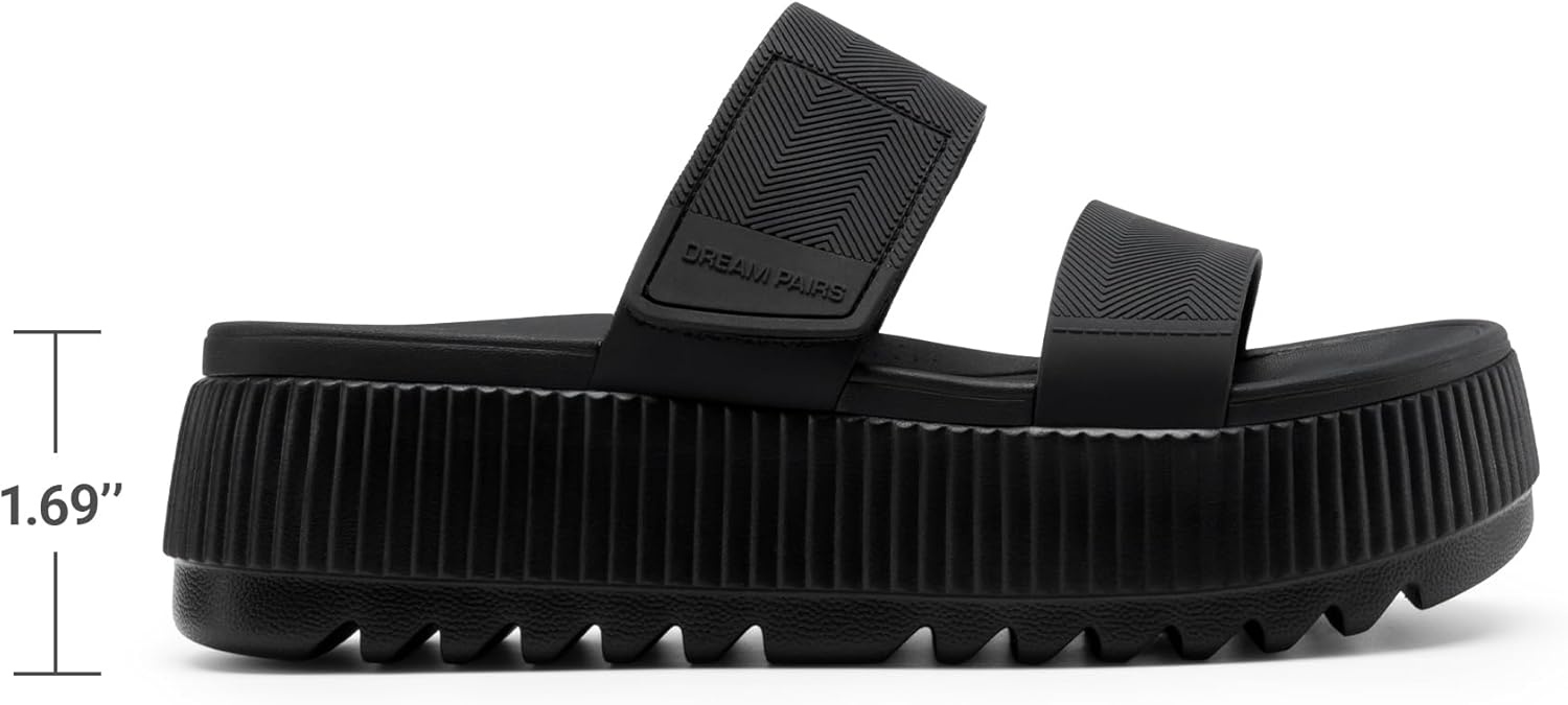 image:imageDREAM PAIRS Womens Platform Slip on Adjustable Sandals Lightweight Comfortable NonSlip Vacation Beach Chunky Open Toe Wedges for Summer Waterproof Shoes 2026All Black