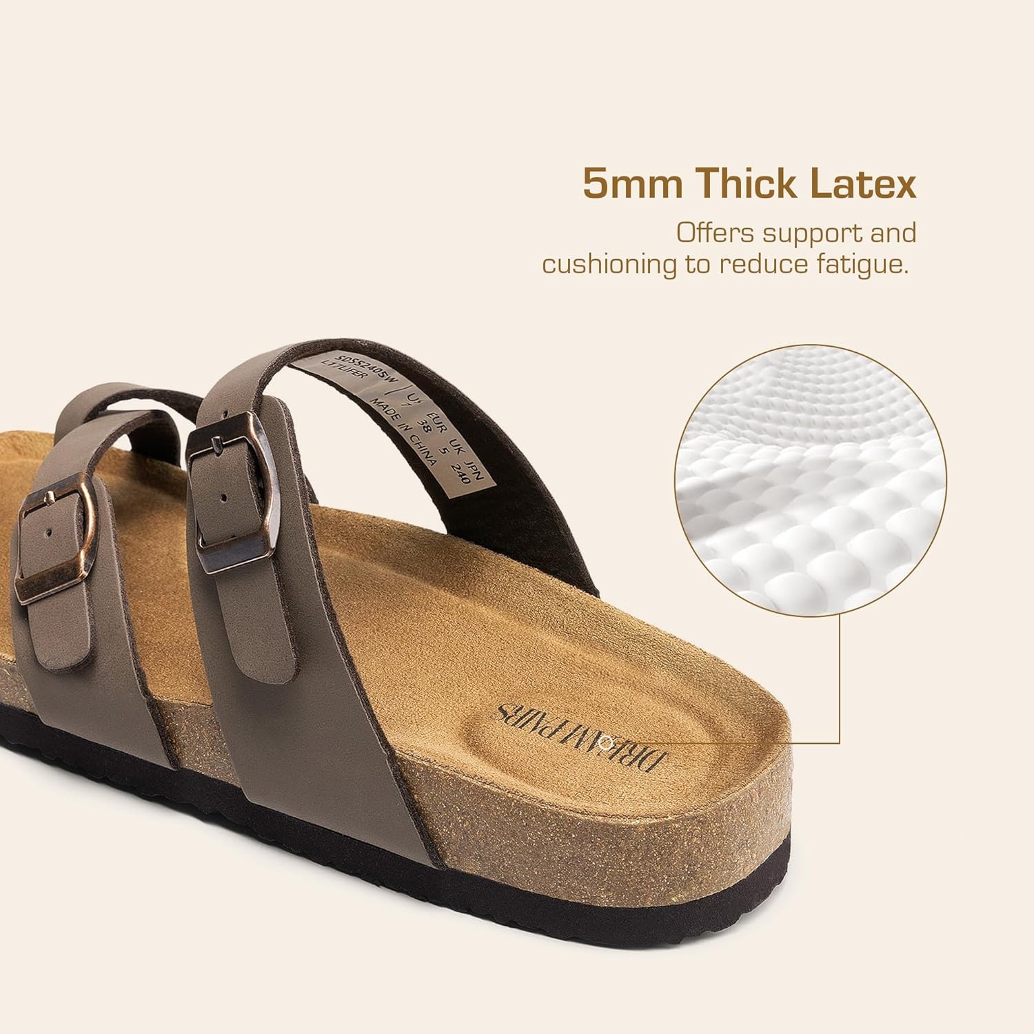 image:imageDREAM PAIRS Womens Thong Slide Sandals with Cork Footbed Open Toe Adjustable Slip On Slippers Comfort Flat Sandals for SummerDark Brown