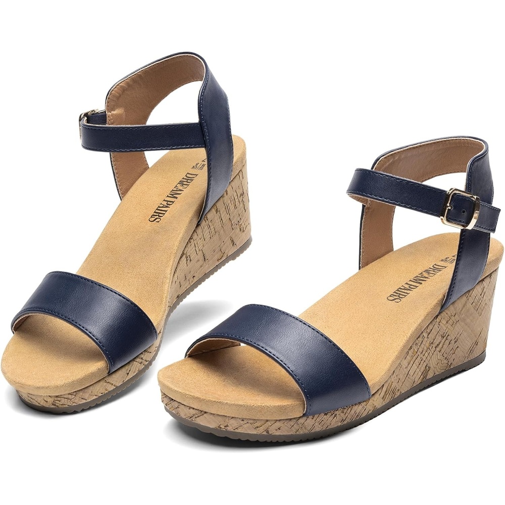 image:imageDREAM PAIRS Womens Open Toe Buckle Ankle Strap Platform Wedge Sandals for Women Summer Dressy ShoesNavy