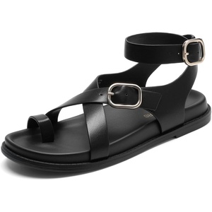 DREAM PAIRS Womens Strappy Sandals Flat Thong Comfortable Footbed Platform Summer Fashion Vocation Shoes(Black)