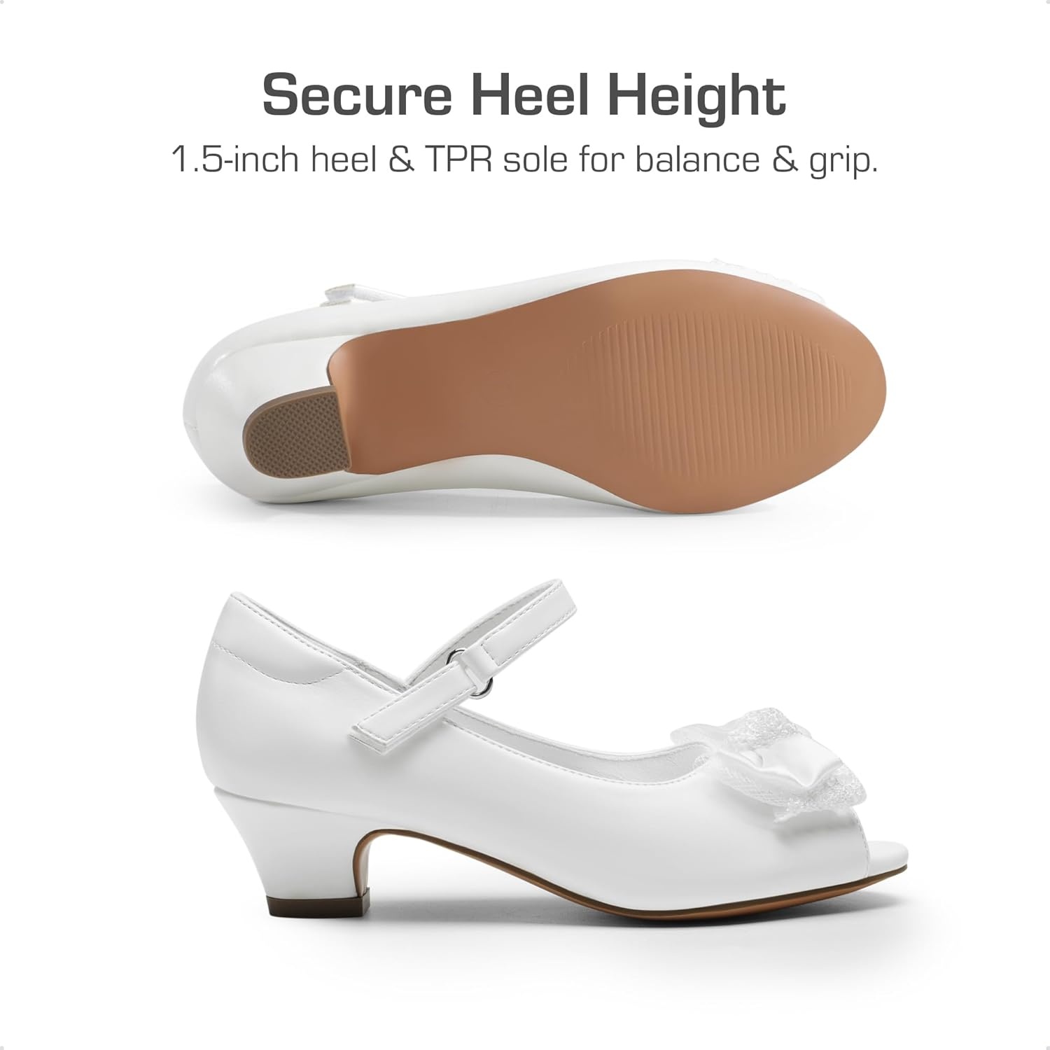 image:imageDREAM PAIRS Girls Heels Dress Shoes Flats for Wedding Bow Flower Princess Shoes for Little KidBig KidWhitepu