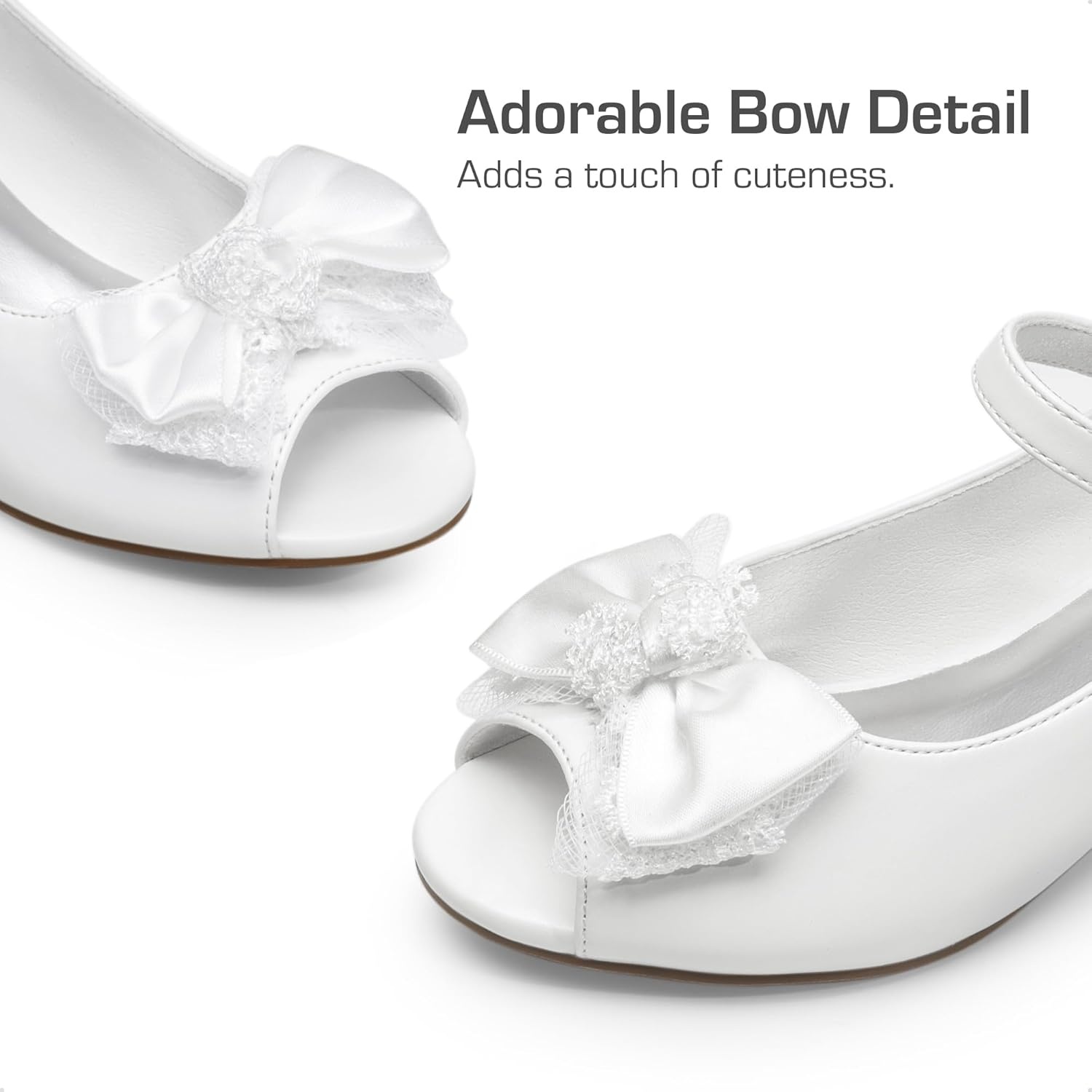 image:imageDREAM PAIRS Girls Heels Dress Shoes Flats for Wedding Bow Flower Princess Shoes for Little KidBig KidWhitepu