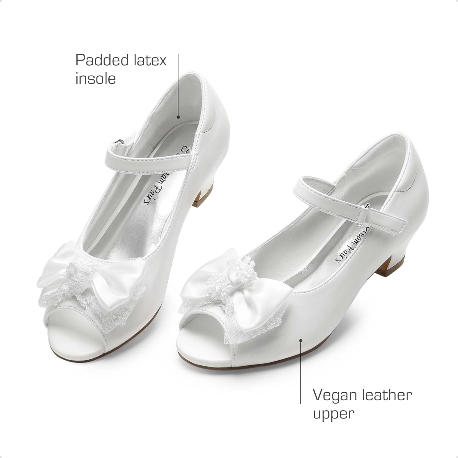 image:imageDREAM PAIRS Girls Heels Dress Shoes Flats for Wedding Bow Flower Princess Shoes for Little KidBig KidWhitepu