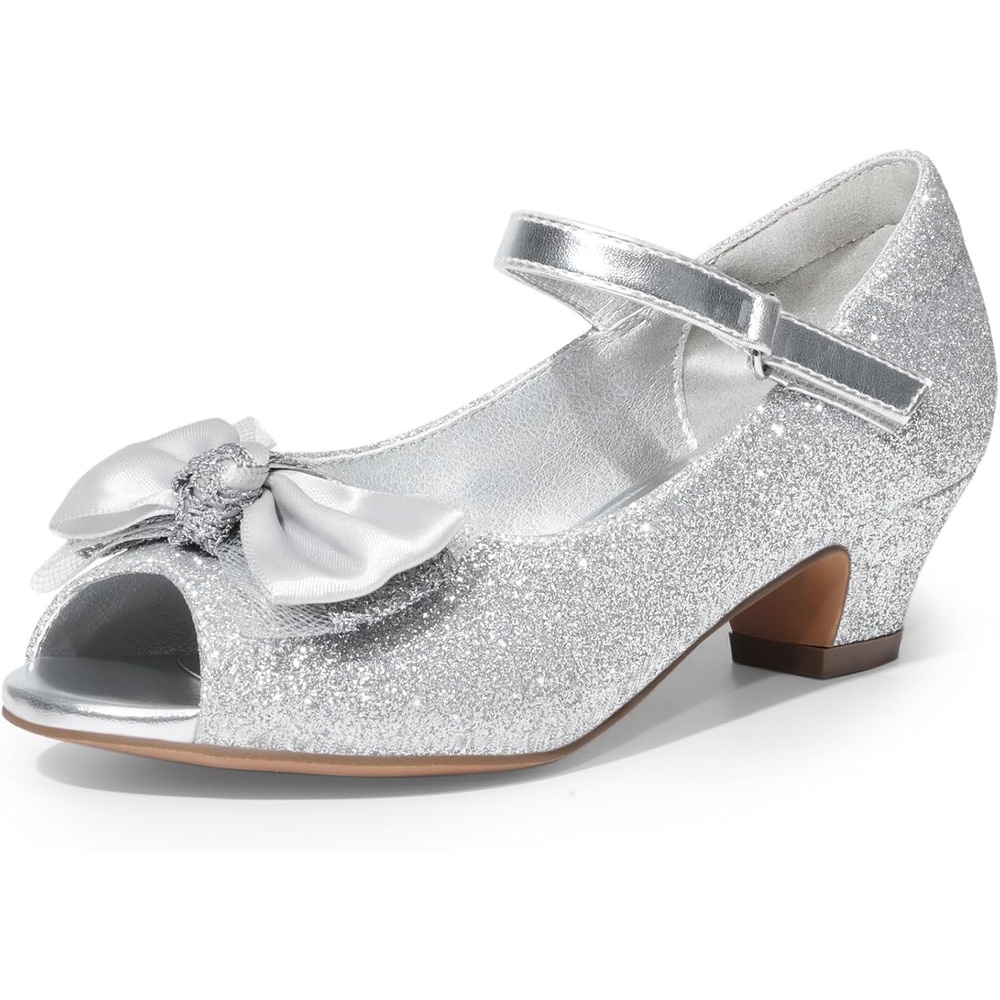 image:imageDREAM PAIRS Girls Heels Dress Shoes Flats for Wedding Bow Flower Princess Shoes for Little KidBig KidSilverglitter