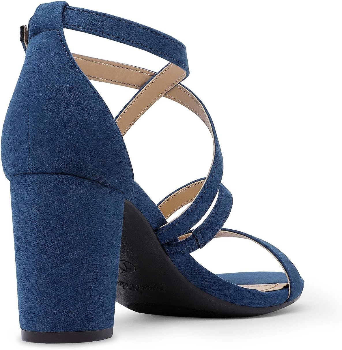 image:imageDREAM PAIRS Womens Block Chunky Heels Sandals Open Toe Ankle Strappy Comfortable Dressy Sandals for Bridal Wedding Prom Party with Adjustable Cross StrapNavySuede
