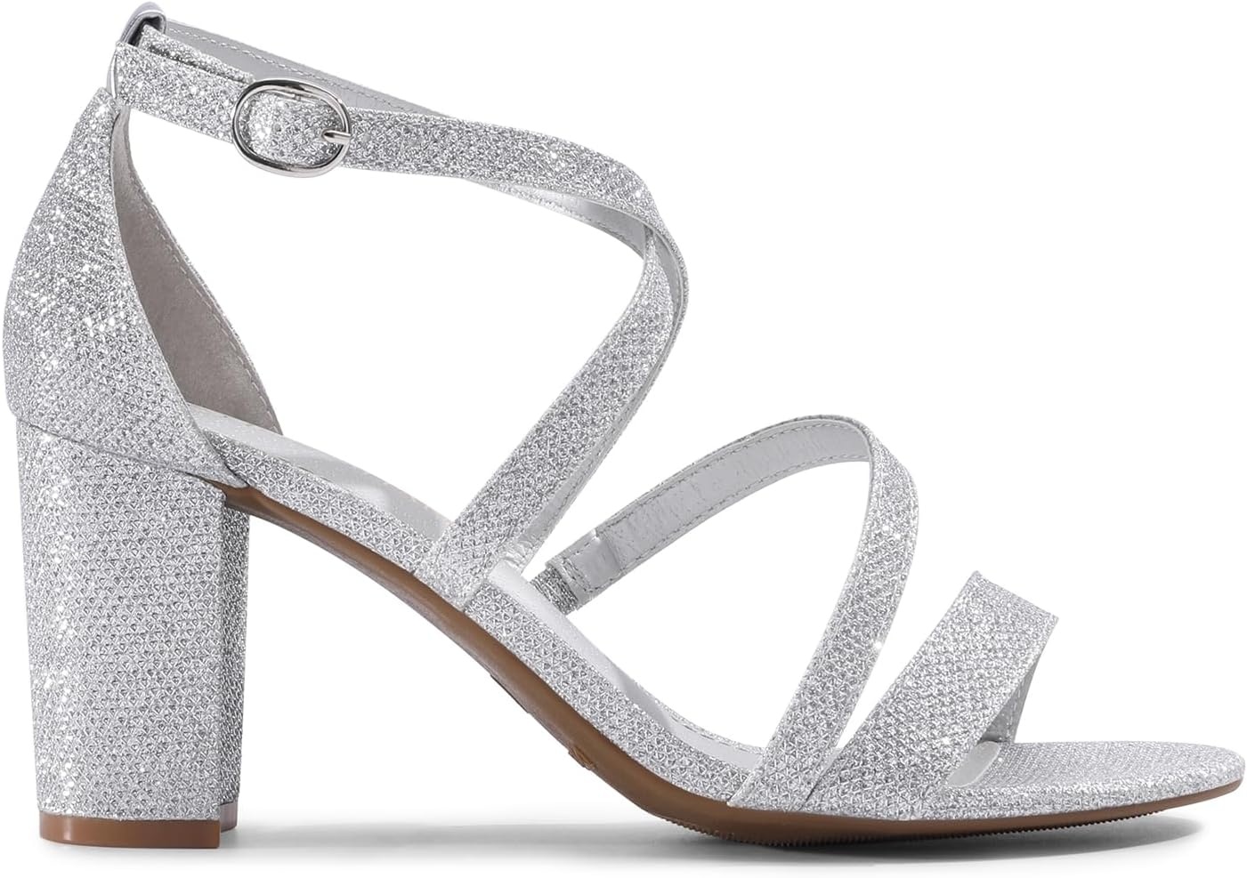image:imageDREAM PAIRS Womens Block Chunky Heels Sandals Open Toe Ankle Strappy Comfortable Dressy Sandals for Bridal Wedding Prom Party with Adjustable Cross StrapSilverGlitter