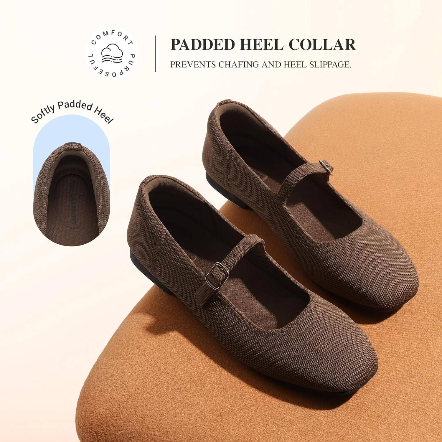 image:imageDREAM PAIRS Womens Mary Jane Ballet Flats Comfortable Knit Square Toe Dressy Shoes with Adjustable Buckle Breathable Foldable Arch Support for Work Office BusinessBrown