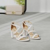 DREAM PAIRS Women’s Block Chunky Heels Sandals Open Toe Ankle Strappy Comfortable Dressy Sandals for Bridal Wedding Prom Party with Adjustable Cross Strap(White/Pu)