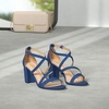 DREAM PAIRS Women’s Block Chunky Heels Sandals Open Toe Ankle Strappy Comfortable Dressy Sandals for Bridal Wedding Prom Party with Adjustable Cross Strap(Navy/Suede)