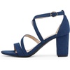 DREAM PAIRS Women’s Block Chunky Heels Sandals Open Toe Ankle Strappy Comfortable Dressy Sandals for Bridal Wedding Prom Party with Adjustable Cross Strap(Navy/Suede)