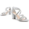 DREAM PAIRS Women’s Block Chunky Heels Sandals Open Toe Ankle Strappy Comfortable Dressy Sandals for Bridal Wedding Prom Party with Adjustable Cross Strap(Silver-rhinestone)