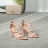 DREAM PAIRS Women’s Block Chunky Heels Sandals Open Toe Ankle Strappy Comfortable Dressy Sandals for Bridal Wedding Prom Party with Adjustable Cross Strap(Blush/Pu)