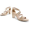 DREAM PAIRS Women’s Block Chunky Heels Sandals Open Toe Ankle Strappy Comfortable Dressy Sandals for Bridal Wedding Prom Party with Adjustable Cross Strap(Nude/Suede)