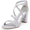 DREAM PAIRS Women’s Block Chunky Heels Sandals Open Toe Ankle Strappy Comfortable Dressy Sandals for Bridal Wedding Prom Party with Adjustable Cross Strap(Silver/Glitter)