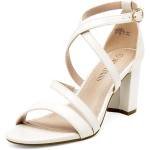 DREAM PAIRS Women’s Block Chunky Heels Sandals Open Toe Ankle Strappy Comfortable Dressy Sandals for Bridal Wedding Prom Party with Adjustable Cross Strap(White/Pu)