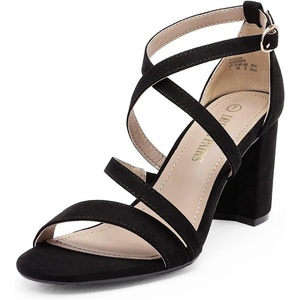 DREAM PAIRS Women’s Block Chunky Heels Sandals Open Toe Ankle Strappy Comfortable Dressy Sandals for Bridal Wedding Prom Party with Adjustable Cross Strap(Black/Suede)