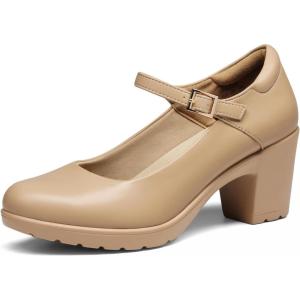 Dream Pairs Mary Janes Escarpins Confortables à Bout Rond avec Sangle de Cheville et Bout fermé pour Femme(Nu)