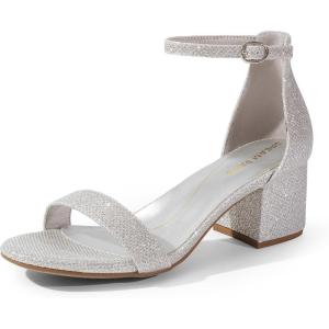 DREAM PAIRS Femmes Sandales à Talons Blocs Bas Bout Ouvert Sandale Escarpins 5.7CM(Argenté Paillettes)