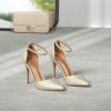 DREAM PAIRS Escarpins Femme à Bout Pointu, Talons Aiguilles 10 cm avec Bride Cheville, Chaussures Élégantes pour Mariage, Soirée ou Sortie Habillée(Or Paillettes)