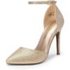 DREAM PAIRS Escarpins Femme à Bout Pointu, Talons Aiguilles 10 cm avec Bride Cheville, Chaussures Élégantes pour Mariage, Soirée ou Sortie Habillée(Or Paillettes)