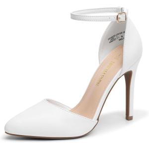 DREAM PAIRS Escarpins Femme à Bout Pointu, Talons Aiguilles 10 cm avec Bride Cheville, Chaussures Élégantes pour Mariage, Soirée ou Sortie Habillée(Blanc Pu)