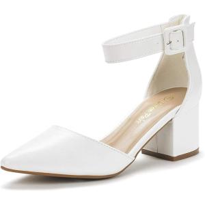 DREAM PAIRS Escarpins Femme à Talon Bloc avec la Semelle Extérieure Antidérapante TPR et Boucle Réglable Chaussure Confortable Classique(Blanc Pu)