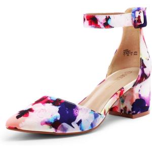 DREAM PAIRS Escarpins Femme à Talon Bloc avec la Semelle Extérieure Antidérapante TPR et Boucle Réglable Chaussure Confortable Classique(Floral)