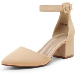 DREAM PAIRS Escarpins Femme à Talon Bloc avec la Semelle Extérieure Antidérapante TPR et Boucle Réglable Chaussure Confortable Classique(Nue Nubuck)