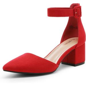 DREAM PAIRS Escarpins Femme à Talon Bloc avec la Semelle Extérieure Antidérapante TPR et Boucle Réglable Chaussure Confortable Classique(Rouge Daim)