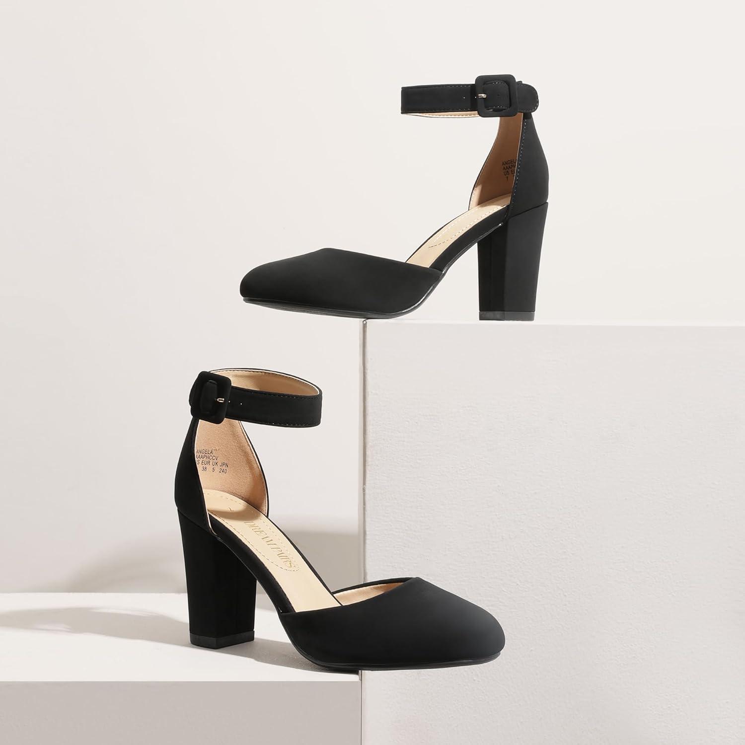 imageDREAM PAIRS Chaussures Talons Hauts pour Femmes Escarpins Elgants avec Bride la Cheville pour Mariages et Ftes AngelaNoir Nubuck Us