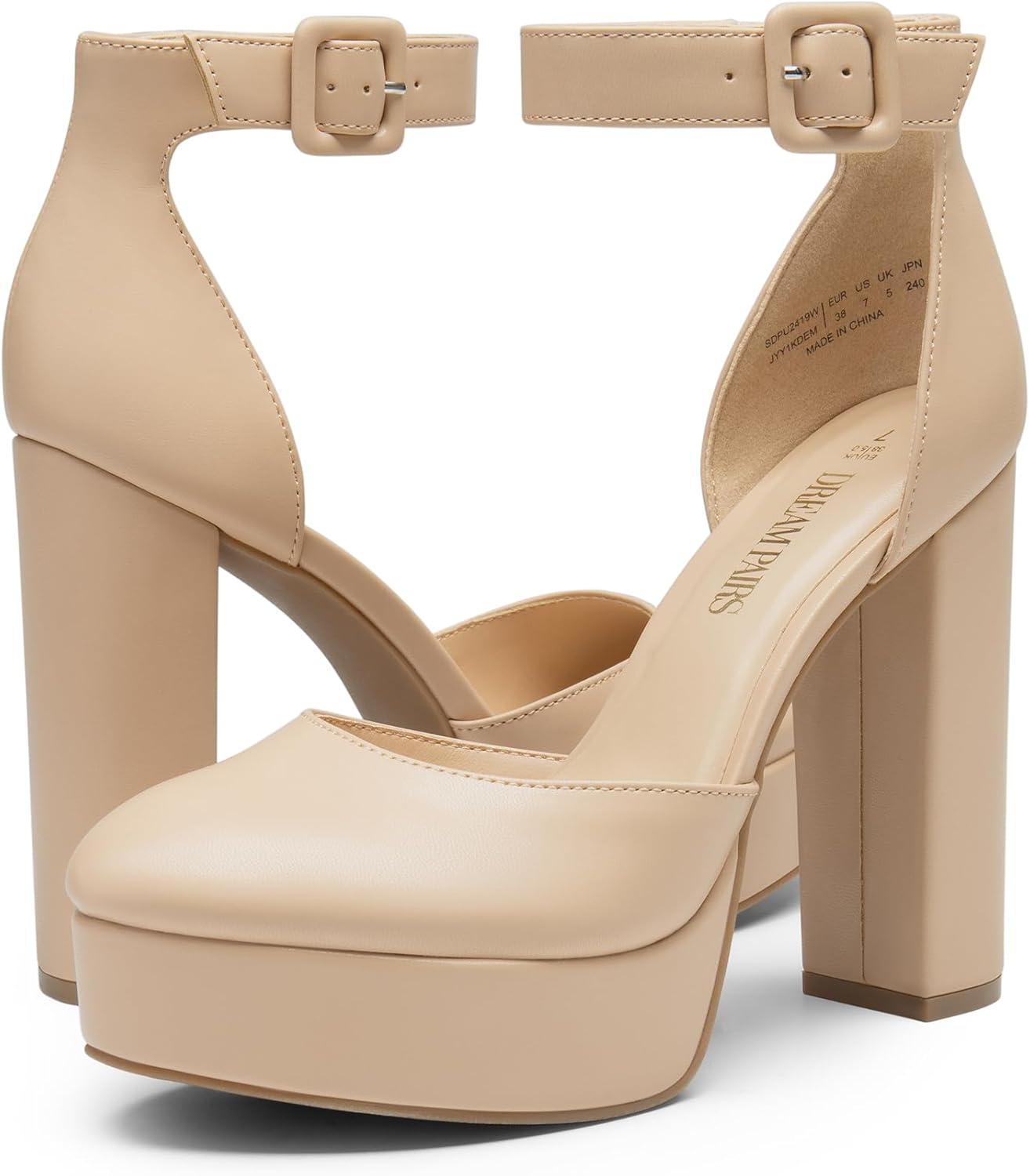 imageDREAM PAIRS Escarpins Femme Talon Haut Sexy Chaussures Talon Plateforme Look lgant pour Travail Sortie ou Crmonie Confort et StyleNude Pu