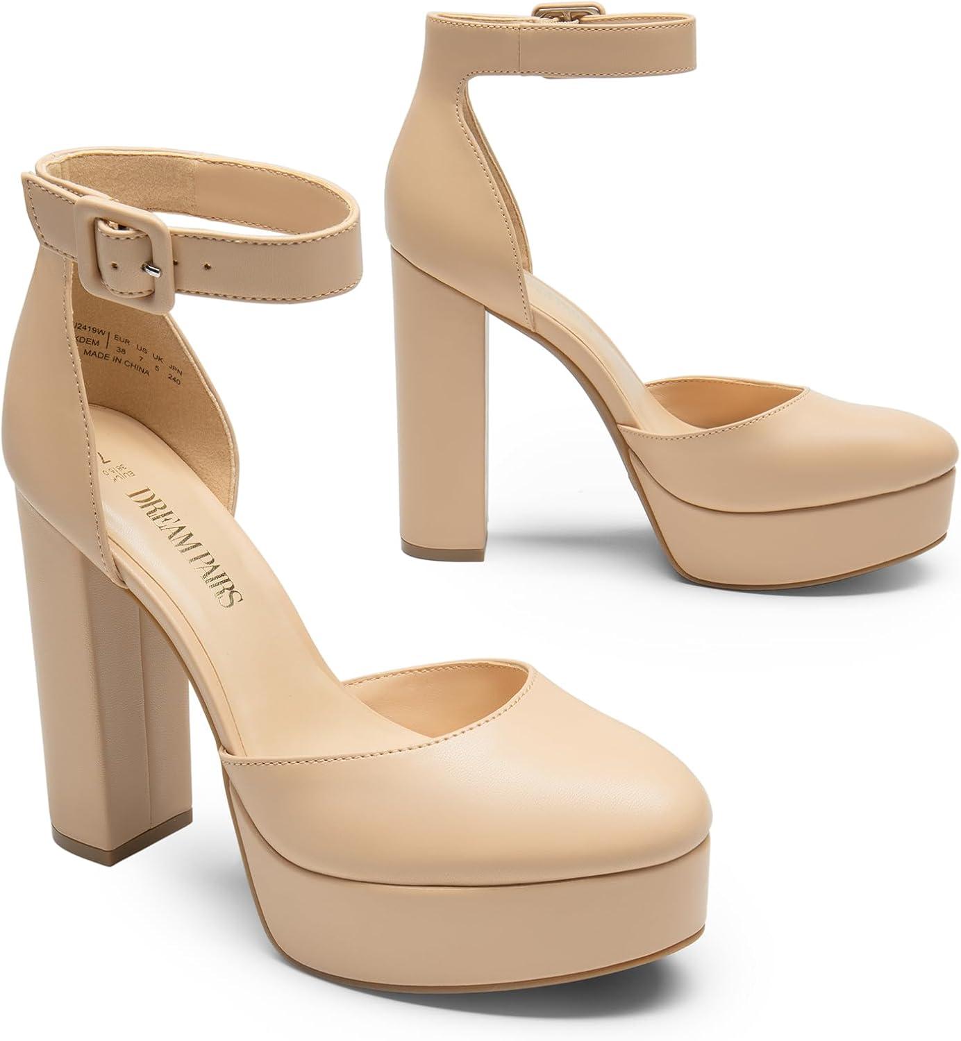 imageDREAM PAIRS Escarpins Femme Talon Haut Sexy Chaussures Talon Plateforme Look lgant pour Travail Sortie ou Crmonie Confort et StyleNude Pu