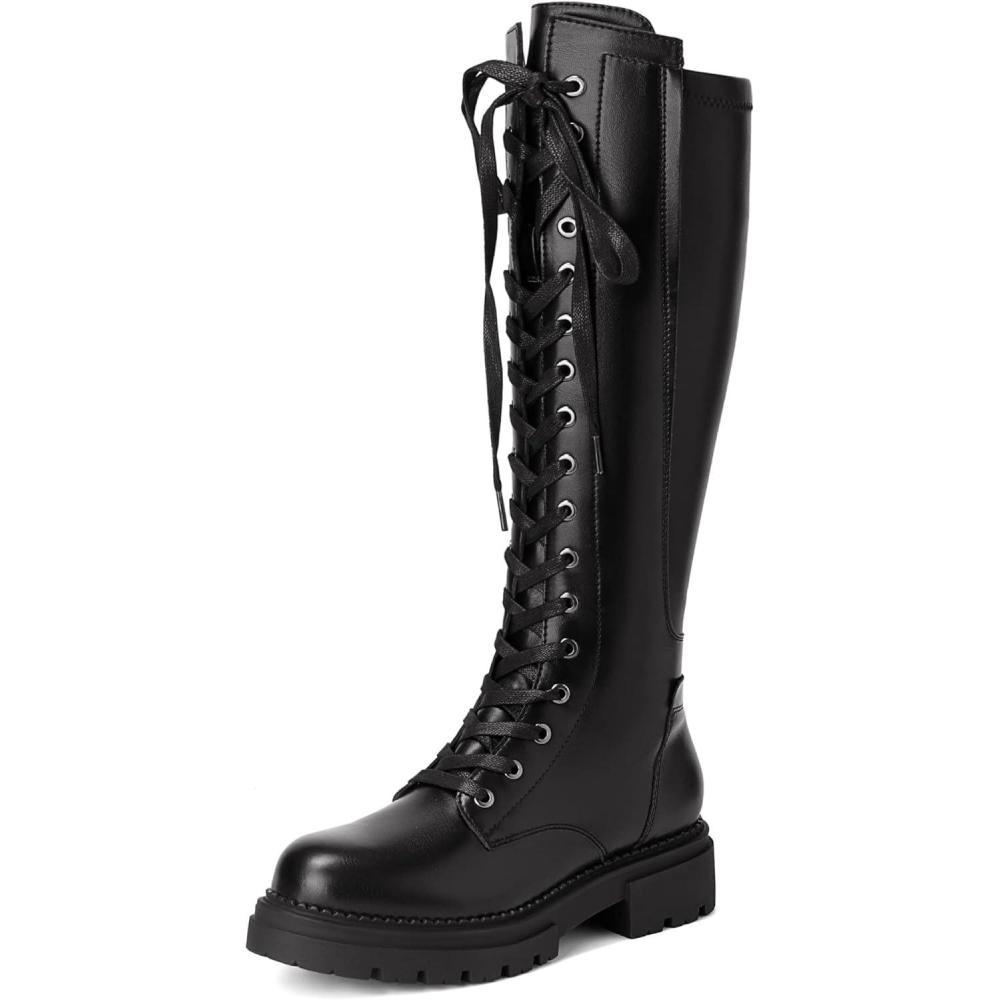 imageDREAM PAIRS Bottes Hautes au Genou pour Femmes Chaussures Longues Lacets Bottes Dcontractes la ModeNoir