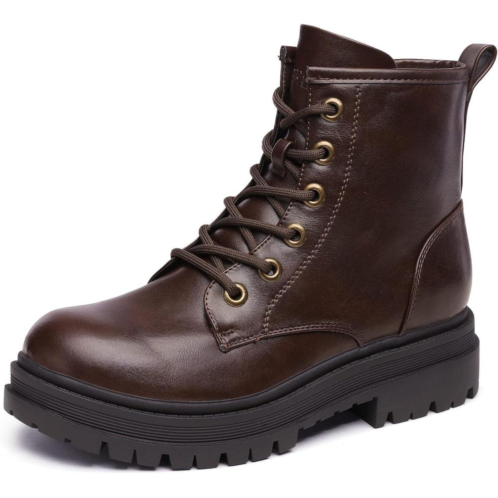imageDREAM PAIRS Bottes pour Femmes Confortable Bottines Durable et Pratique Botte Lacets Simple Strong5Brun