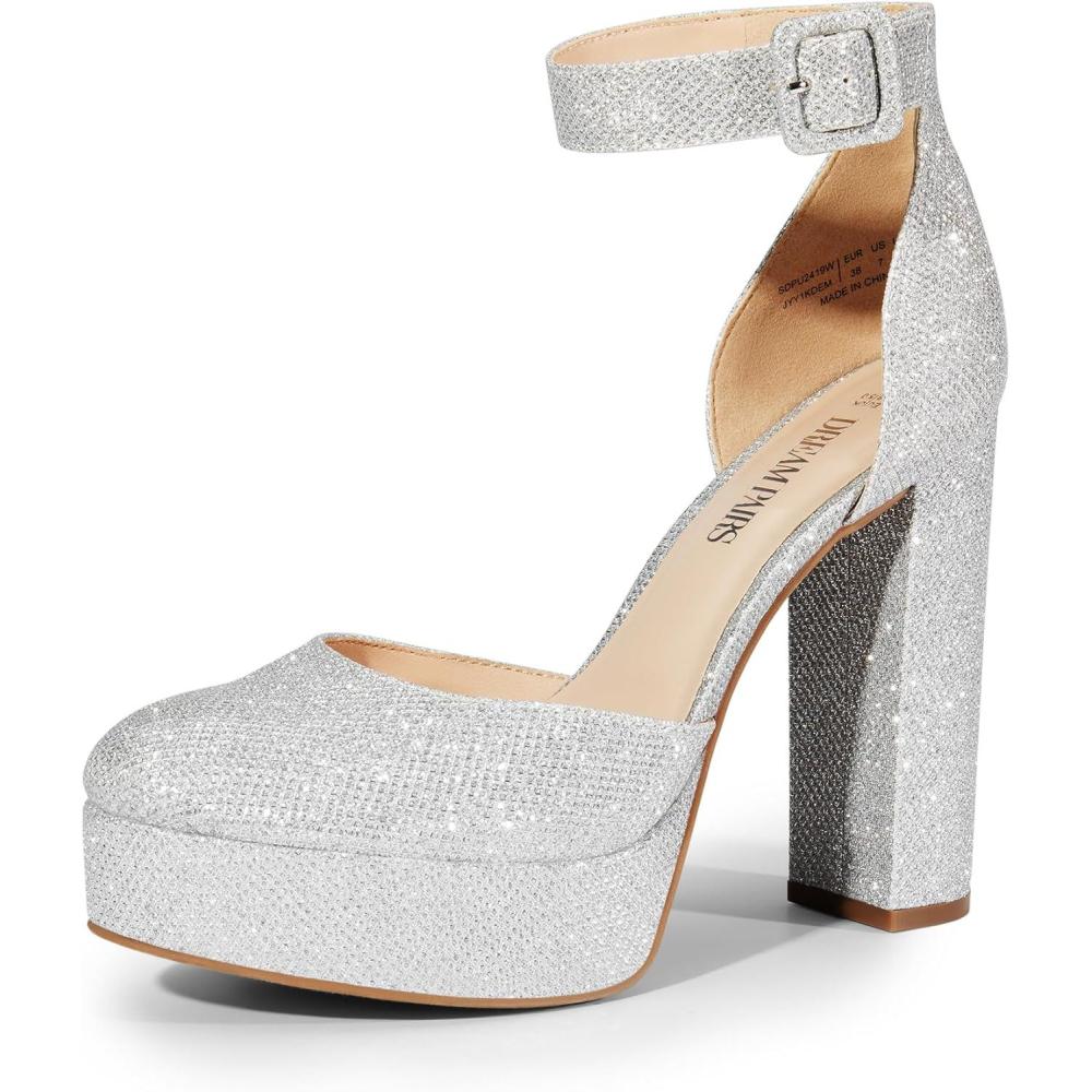 imageDREAM PAIRS Escarpins Femme Talon Haut Sexy Chaussures Talon Plateforme Look lgant pour Travail Sortie ou Crmonie Confort et StyleArgent Glitter