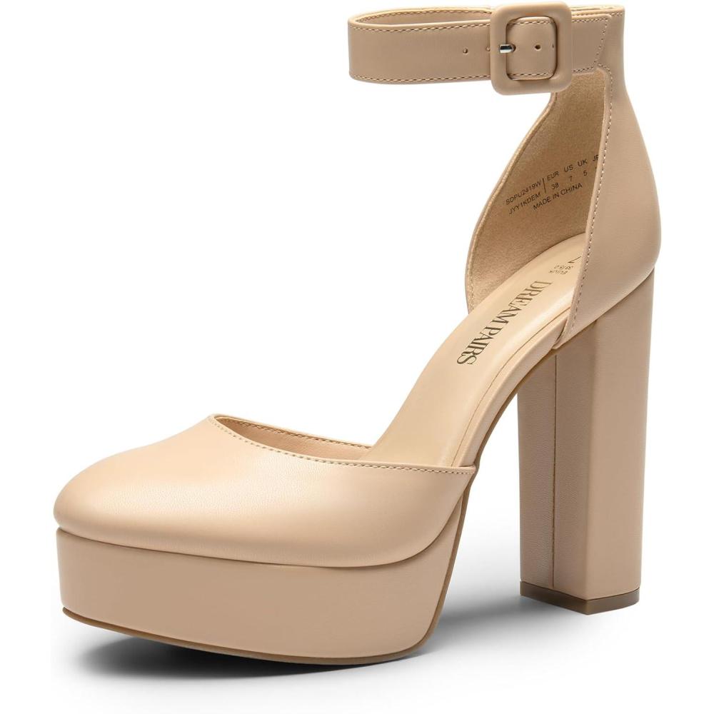 imageDREAM PAIRS Escarpins Femme Talon Haut Sexy Chaussures Talon Plateforme Look lgant pour Travail Sortie ou Crmonie Confort et StyleNude Pu