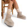 DREAM PAIRS Bottes Femme Hiver Neige en Daim Véritable Confortables à Plateforme Antidérapantes Bottines Chaudes Cheville avec Ruban DIY et Doublure en Fausse Fourrure Souple(Sable)
