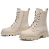 DREAM PAIRS Bottines Femme Mi-Mollet avec Fermeture Eclair Tendance Comfortable Bottes à Lacets avec Talon Large et Doublure Chaude(Beige)
