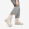 DREAM PAIRS Bottines Femme Mi-Mollet avec Fermeture Eclair Tendance Comfortable Bottes à Lacets avec Talon Large et Doublure Chaude(Beige)