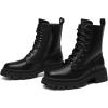 DREAM PAIRS Bottines Femme Mi-Mollet avec Fermeture Eclair Tendance Comfortable Bottes à Lacets avec Talon Large et Doublure Chaude(Noir Pu)