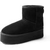 DREAM PAIRS Bottes Femme Hiver Neige en Daim Véritable Confortables à Plateforme Antidérapantes Bottines Chaudes Cheville avec Ruban DIY et Doublure en Fausse Fourrure Souple(Noir)
