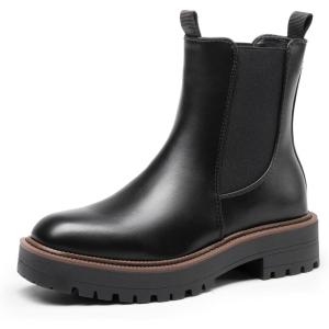 DREAM PAIRS Bottes Femme Chelsea Confortables à Talon Bas Chaussures à Enfiler Style Classique Bottines à Cheville pour Automne Hiver(Noir Pu)