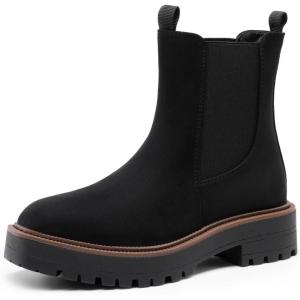 DREAM PAIRS Bottes Femme Chelsea Confortables à Talon Bas Chaussures à Enfiler Style Classique Bottines à Cheville pour Automne Hiver(Suède Noir)