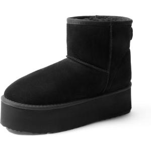 DREAM PAIRS Bottes Femme Hiver Neige en Daim Véritable Confortables à Plateforme Antidérapantes Bottines Chaudes Cheville avec Ruban DIY et Doublure en Fausse Fourrure Souple(Noir)